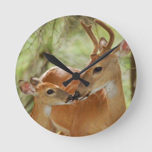 Whitetail Buck en Fawn Bonding Ronde Klok (Voorkant)
