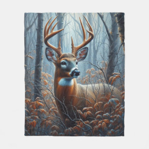 Whitetail Buck Staande In Het Bos Fleece Deken