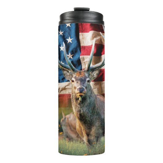 Whitetail Deer American Flag Bossen Thermosbeker (Voorkant)