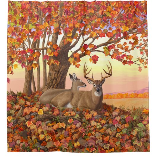 Whitetail Deer Autumn Maple Tree Douchegordijn (Voorkant)