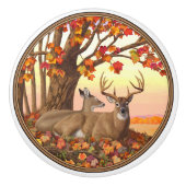 Whitetail Deer Autumn Maple Tree Keramische Knop (Voorkant)