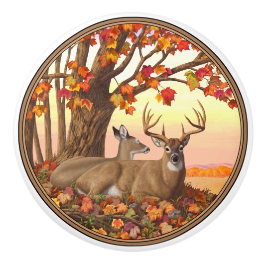 Whitetail Deer Autumn Maple Tree Keramische Knop (Voorkant)
