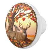 Whitetail Deer Autumn Maple Tree Keramische Knop (Rechts)
