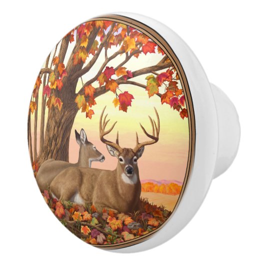 Whitetail Deer Autumn Maple Tree Keramische Knop (Rechts)