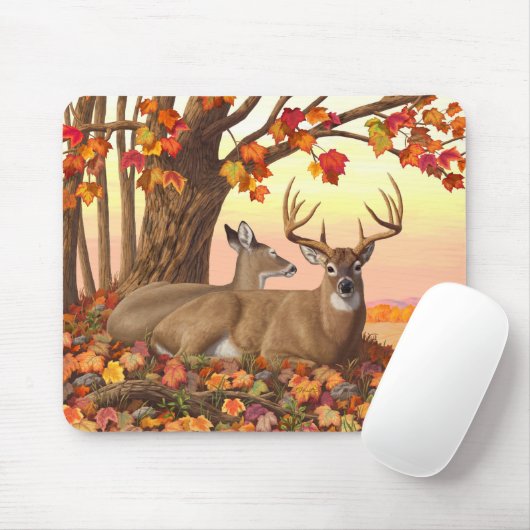 Whitetail Deer Autumn Maple Tree Muismat (Met muis)
