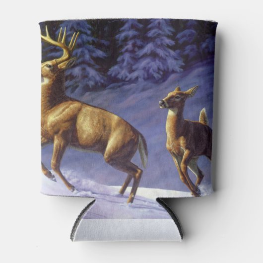 Whitetail Deer Buck & Doe in wintersneeuw Blikjeskoeler (Voorkant)