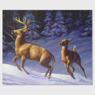 Whitetail Deer Buck & Doe in wintersneeuw Cadeaupapier