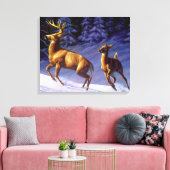 Whitetail Deer Buck & Doe in wintersneeuw Canvas Afdruk (Insitu (Woonkamer))