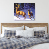 Whitetail Deer Buck & Doe in wintersneeuw Canvas Afdruk (Insitu (Slaapkamer))