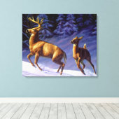 Whitetail Deer Buck & Doe in wintersneeuw Canvas Afdruk (Insitu (Houten vloer))