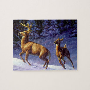 Whitetail Deer Buck & Doe in wintersneeuw Legpuzzel