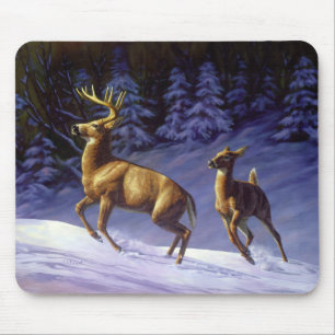 Whitetail Deer Buck & Doe in wintersneeuw Muismat
