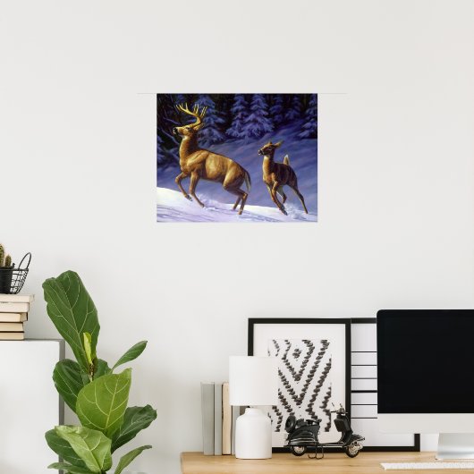 Whitetail Deer Buck & Doe in wintersneeuw Poster (Thuiskantoor)