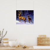 Whitetail Deer Buck & Doe in wintersneeuw Poster (Keuken)