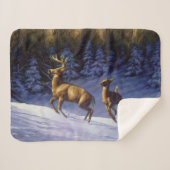 Whitetail Deer Buck & Doe in wintersneeuw Sherpa Deken (Voorkant (horizontaal))