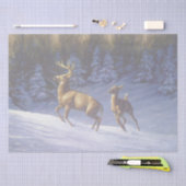 Whitetail Deer Buck & Doe in wintersneeuw Tissuepapier (Craft)