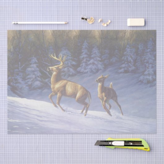 Whitetail Deer Buck & Doe in wintersneeuw Tissuepapier (Craft)