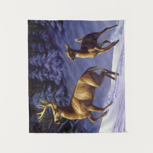 Whitetail Deer Buck & Doe in wintersneeuw Wandkleed (Voorkant)