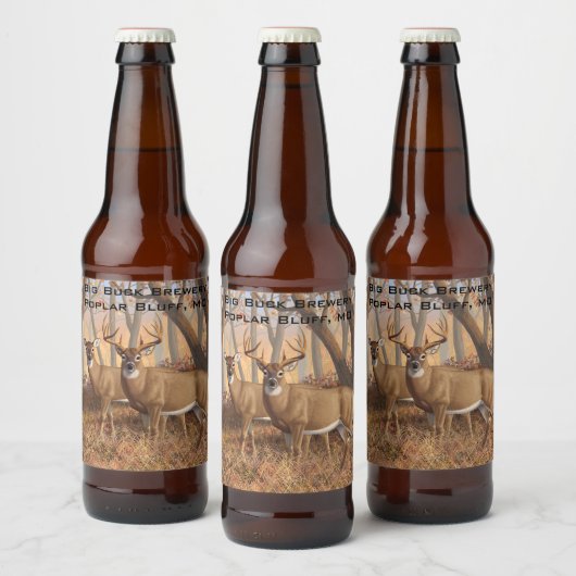 Whitetail Deer Buck & Doe Naherfst Maple Bossen Bier Etiket (Flessen)