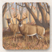 Whitetail Deer Buck & Doe Naherfst Maple Bossen Bier Onderzetter (Voorkant)