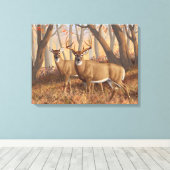 Whitetail Deer Buck & Doe Naherfst Maple Bossen Canvas Afdruk (Insitu (Houten vloer))