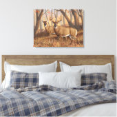 Whitetail Deer Buck & Doe Naherfst Maple Bossen Canvas Afdruk (Insitu (Slaapkamer))