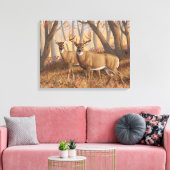 Whitetail Deer Buck & Doe Naherfst Maple Bossen Canvas Afdruk (Insitu (Woonkamer))