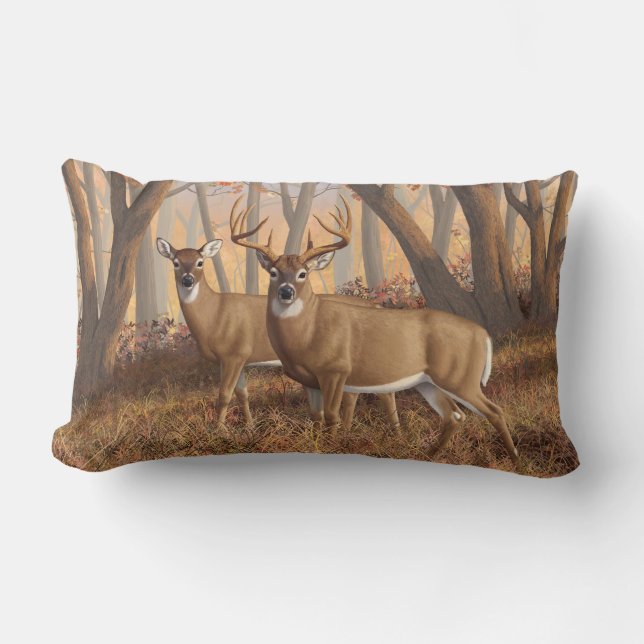 Whitetail Deer Buck & Doe Naherfst Maple Bossen Kussen (Voorkant)