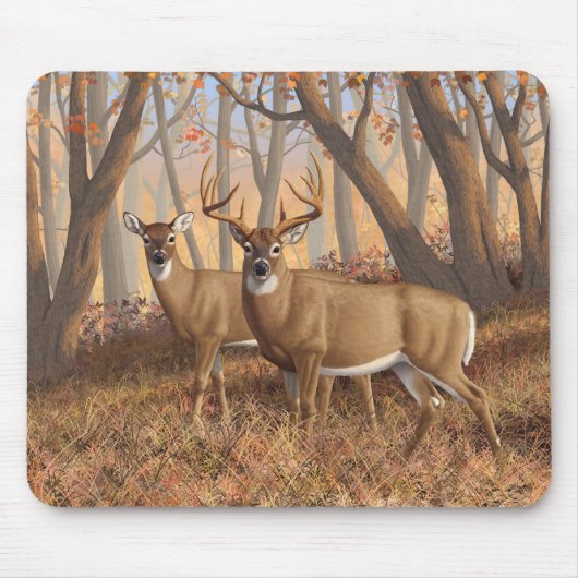 Whitetail Deer Buck & Doe Naherfst Maple Bossen Muismat (Voorkant)