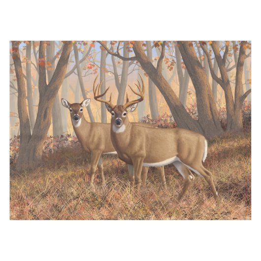 Whitetail Deer Buck & Doe Naherfst Maple Bossen Tafelkleed (Voorkant (Horizontaal))