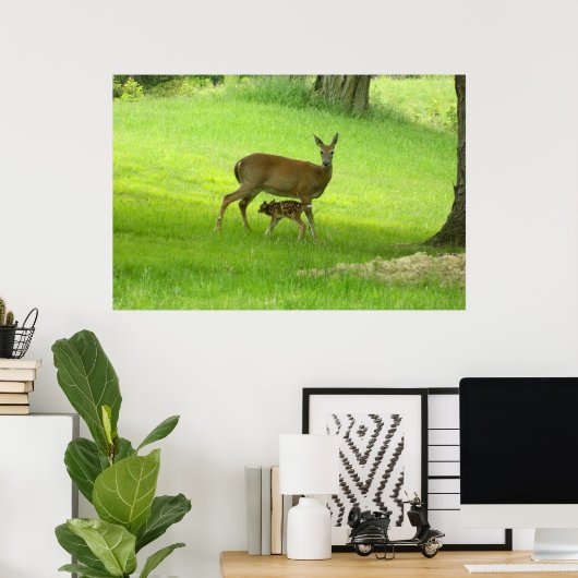 WhiteTail Deer (Doe and Fawn) Poster (Thuiskantoor)