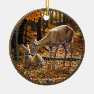 Whitetail Deer Doe en Fawn Autumn Keramisch Ornament