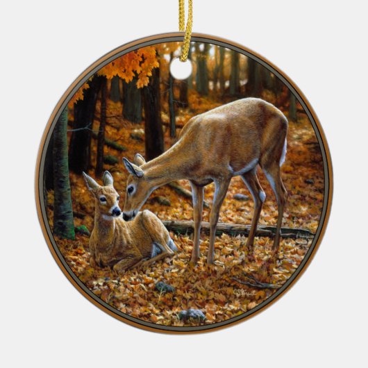 Whitetail Deer Doe en Fawn Autumn Keramisch Ornament (Voorkant)