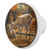 Whitetail Deer Doe en Fawn Autumn Keramische Knop (Rechts)