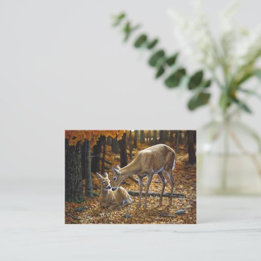 Whitetail Deer Doe en Fawn Autumn Visitekaartje (Staand voorkant)