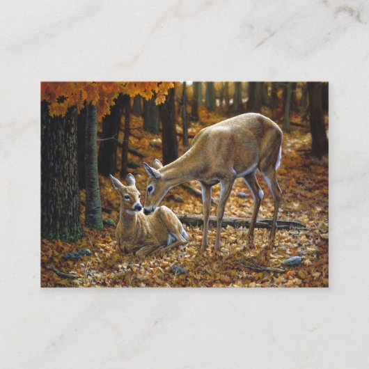 Whitetail Deer Doe en Fawn Autumn Visitekaartje (Voorkant)