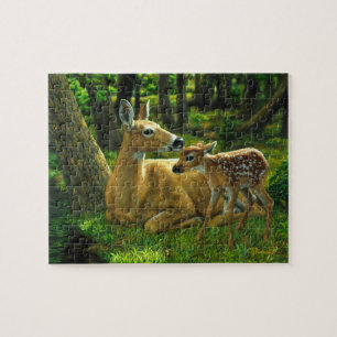 Whitetail Deer Doe & Fawn in het voorjaar Legpuzzel
