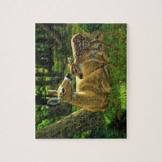 Whitetail Deer Doe & Fawn in het voorjaar Legpuzzel (Verticaal)