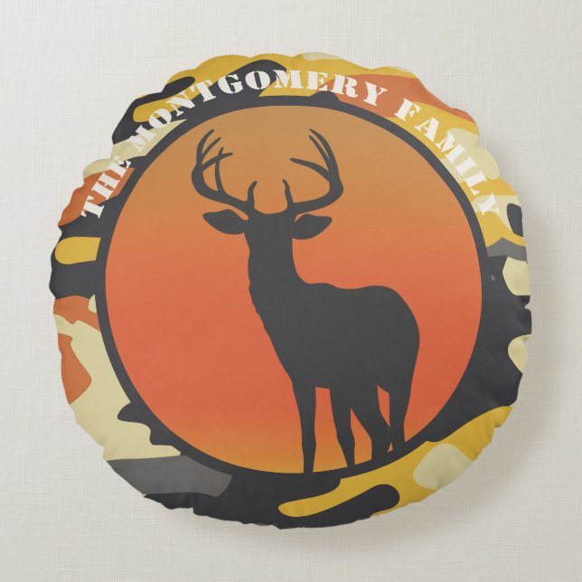 Whitetail Deer en Camo Round Pillow Rond Kussen (Voorkant)