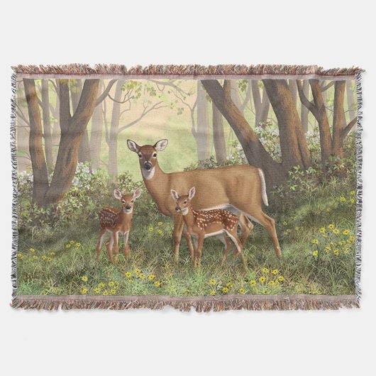 Whitetail Deer en Cute Twin Fawns in Spring Deken (Voorkant)