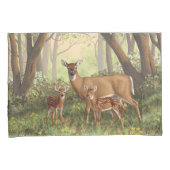 Whitetail Deer en Cute Twin Fawns in Spring Kussensloop (Voorkant-Rechts)