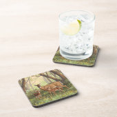 Whitetail Deer en Cute Twin Fawns in Spring Onderzetter (Rechterzijde)