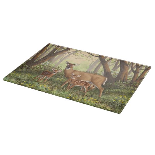 Whitetail Deer en Cute Twin Fawns in Spring Snijplank (Hoek)