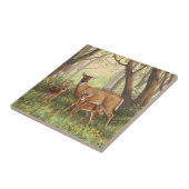 Whitetail Deer en Cute Twin Fawns in Spring Tegeltje (Zijkant)