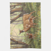 Whitetail Deer en Cute Twin Fawns in Spring Theedoek (Verticaal)