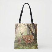 Whitetail Deer en Cute Twin Fawns in Spring Tote Bag (Voorkant)