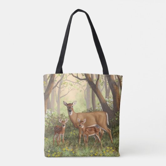 Whitetail Deer en Cute Twin Fawns in Spring Tote Bag (Achterkant)