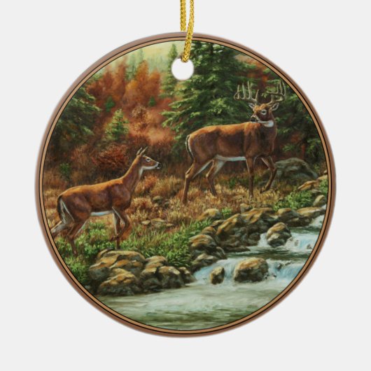 Whitetail Deer en Waterfall Keramisch Ornament (Voorkant)