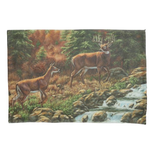 Whitetail Deer en Waterfall Kussensloop (Voorkant-Links)