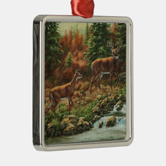 Whitetail Deer en Waterfall Metalen Ornament (Rechts)